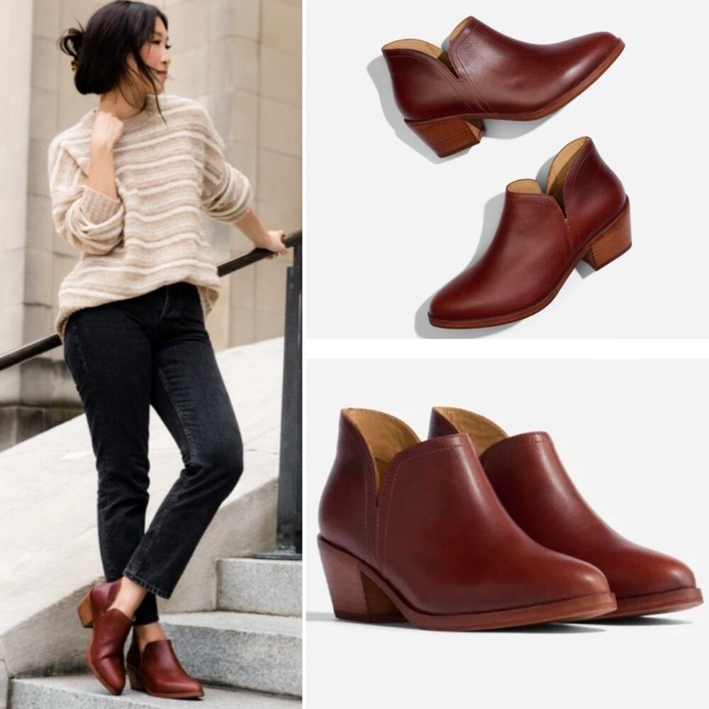Nisolo Mia Leather Ankle Boots Auburn Brown Size 7 New in Box Sustainable